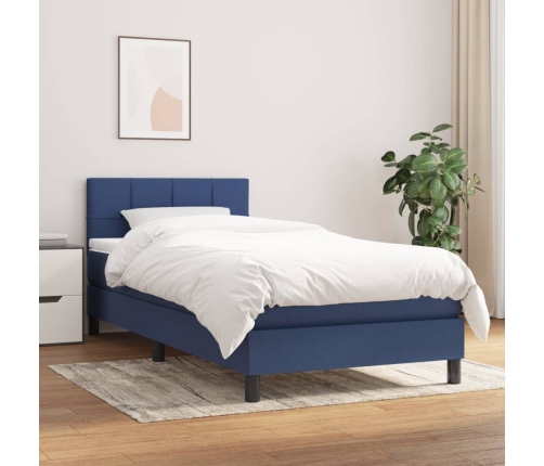 Cama box spring con colchón tela azul 90x190 cm