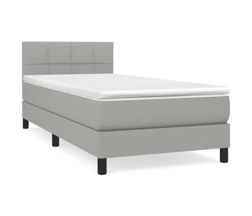 Cama box spring con colchón tela gris claro 90x200 cm