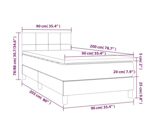 Cama box spring con colchón tela gris claro 90x200 cm