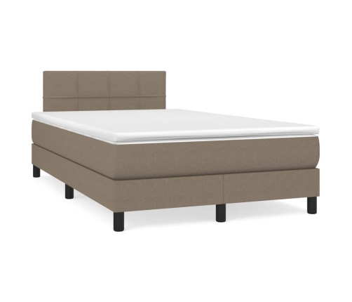 Cama box spring con colchón tela gris taupe 120x200 cm