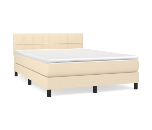 Cama box spring con colchón tela color crema 140x190 cm