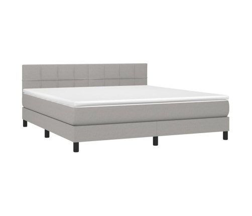 Cama box spring con colchón tela gris claro 160x200 cm