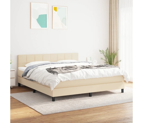 Cama box spring con colchón tela color crema 160x200 cm