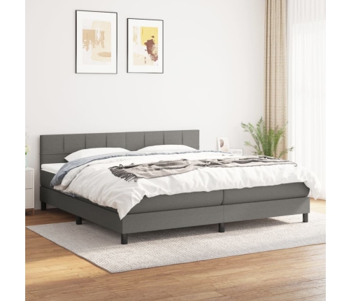 Cama box spring con colchón tela gris oscuro 180x200 cm