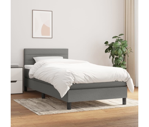 Cama box spring con colchón tela gris oscuro 80x200 cm