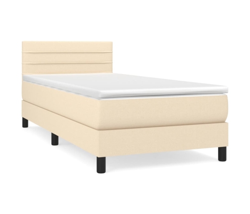 Cama box spring con colchón tela color crema 90x190 cm