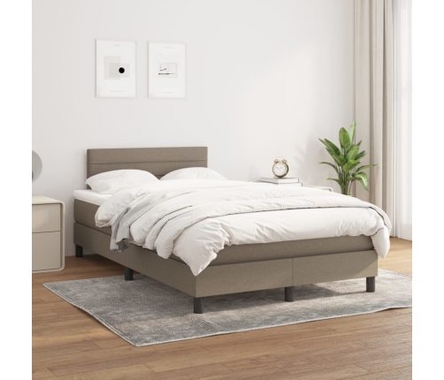 Cama box spring con colchón tela gris taupe 120x200 cm