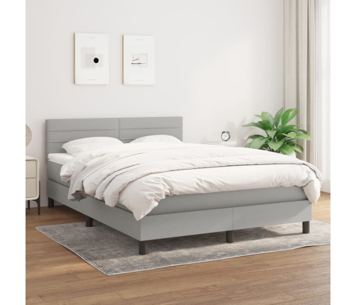 Cama box spring con colchón tela gris claro 140x190 cm