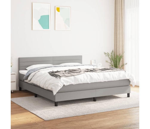 Cama box spring con colchón tela gris claro 160x200 cm