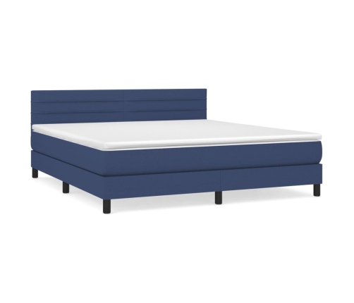 Cama box spring con colchón tela azul 160x200 cm