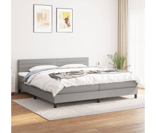 Cama box spring con colchón tela gris claro 200x200 cm