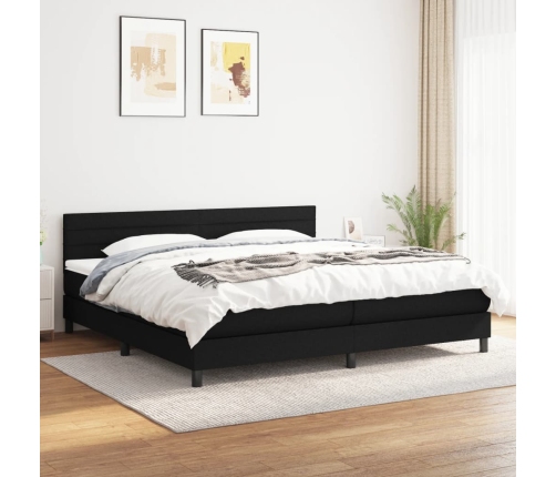 Cama box spring con colchón tela negro 200x200 cm