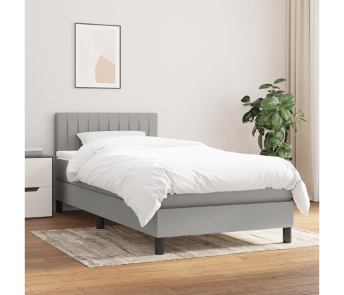 Cama box spring con colchón tela gris claro 80x200 cm