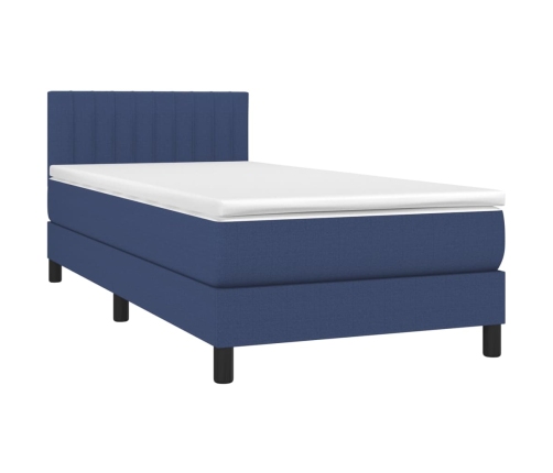 Cama box spring con colchón tela azul 90x190 cm