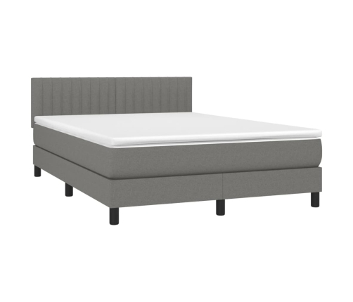 Cama box spring con colchón tela gris oscuro 140x190 cm