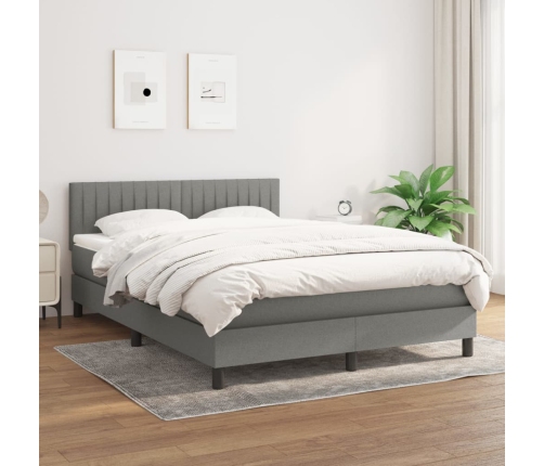 Cama box spring con colchón tela gris oscuro 140x190 cm