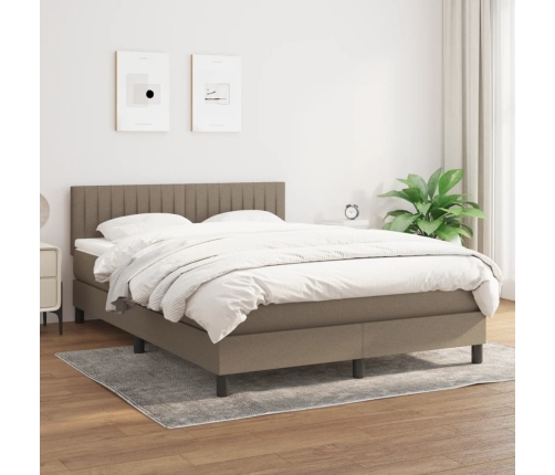 Cama box spring con colchón tela gris taupe 140x190 cm