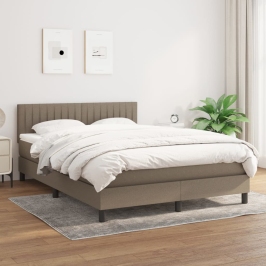 Cama box spring con colchón tela gris taupe 140x200 cm