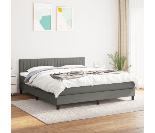 Cama box spring con colchón tela gris oscuro 160x200 cm