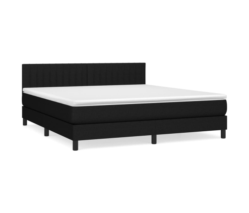 Cama box spring con colchón tela negro 160x200 cm