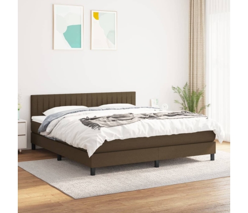 Cama box spring con colchón tela marrón oscuro 160x200 cm