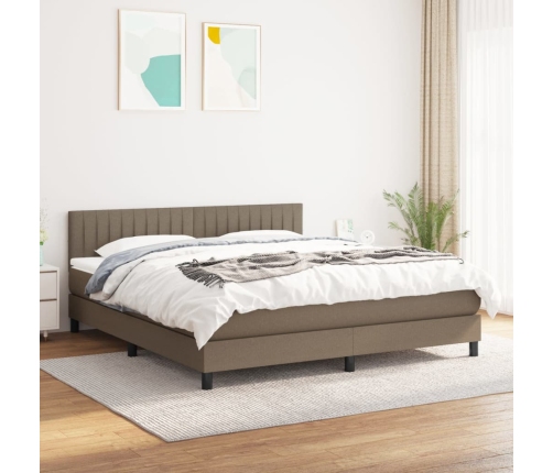 Cama box spring con colchón tela gris taupe 160x200 cm