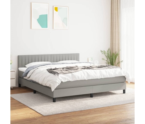 Cama box spring con colchón tela gris claro 180x200 cm