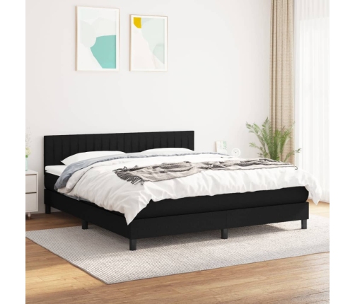 Cama box spring con colchón tela negro 180x200 cm