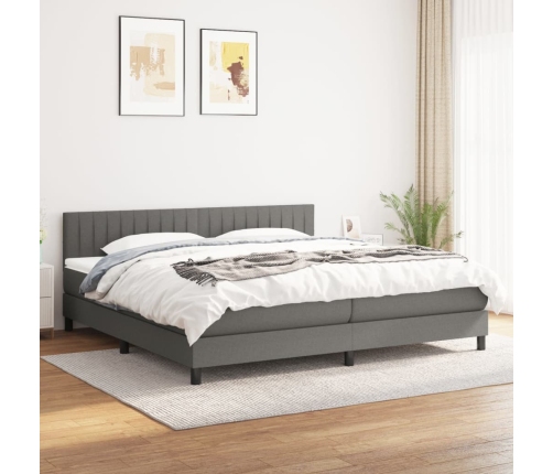 Cama box spring con colchón tela gris oscuro 200x200 cm