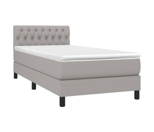 Cama box spring con colchón tela gris claro 90x190 cm