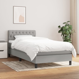 Cama box spring con colchón tela gris claro 90x190 cm