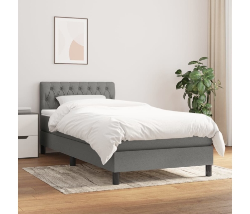 Cama box spring con colchón tela gris oscuro 90x190 cm