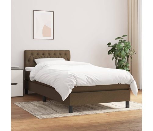 Cama box spring con colchón tela marrón oscuro 90x190 cm