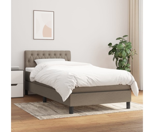 Cama box spring con colchón tela gris taupe 90x190 cm