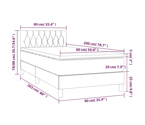 Cama box spring con colchón tela azul 90x200 cm