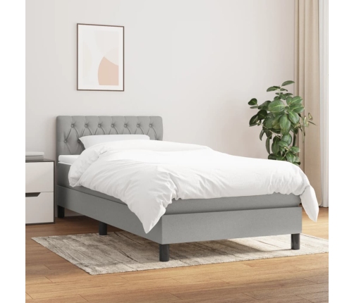 Cama box spring con colchón tela gris claro 100x200 cm