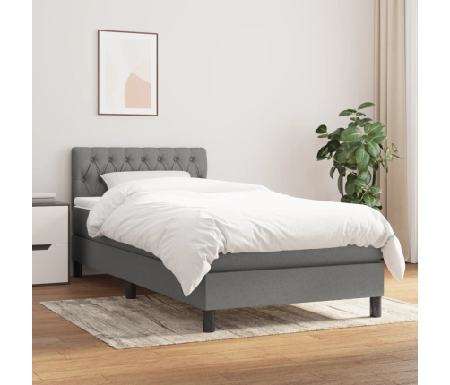 Cama box spring con colchón tela gris oscuro 100x200 cm