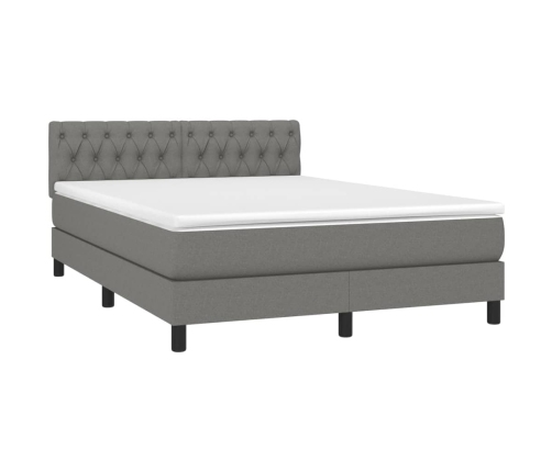 Cama box spring con colchón tela gris oscuro 140x190 cm