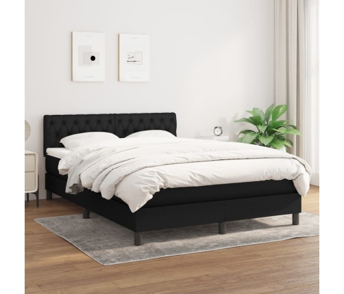 Cama box spring con colchón tela negro 140x190 cm