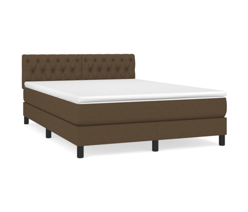 Cama box spring con colchón tela marrón oscuro 140x190 cm