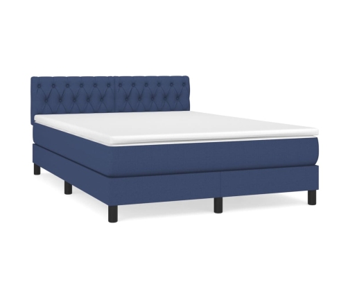 Cama box spring con colchón tela azul 140x190 cm