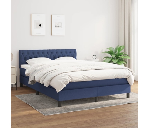 Cama box spring con colchón tela azul 140x200 cm