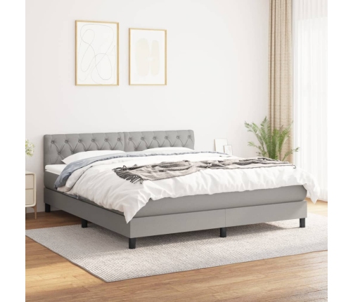 Cama box spring con colchón tela gris claro 160x200 cm