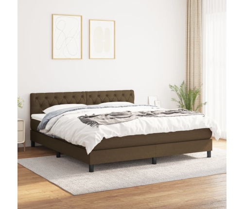 Cama box spring con colchón tela marrón oscuro 160x200 cm