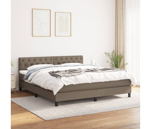 Cama box spring con colchón tela gris taupe 160x200 cm