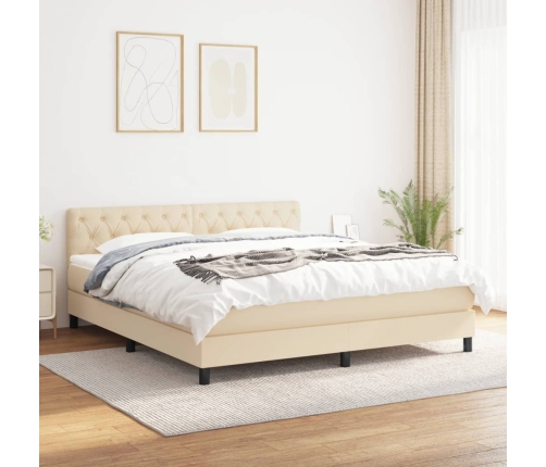 Cama box spring con colchón tela color crema 160x200 cm