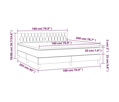 Cama box spring con colchón tela gris claro 180x200 cm