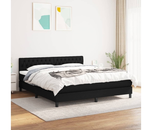 Cama box spring con colchón tela negro 180x200 cm