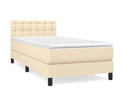 Cama box spring con colchón tela color crema 80x200 cm