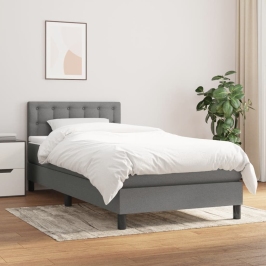 Cama box spring con colchón tela gris oscuro 90x190 cm